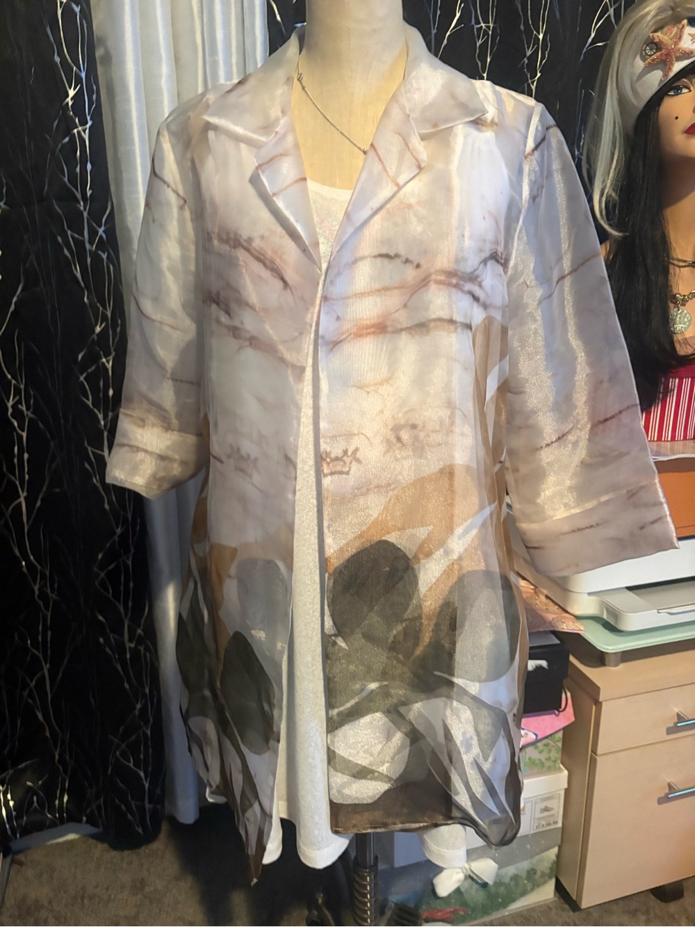 Chicos, organza, gorgeous ivory, gold, and green